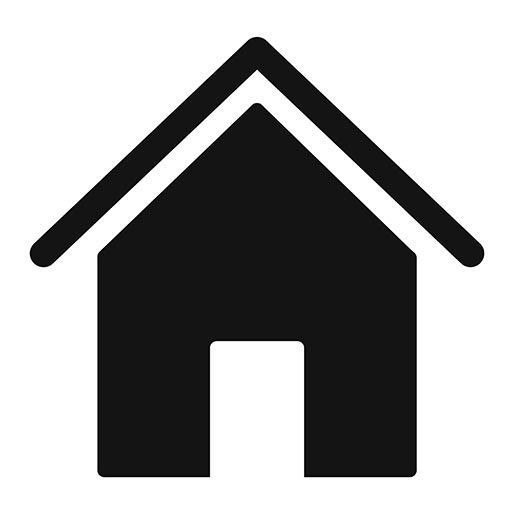 A black silhouette icon of a house with a pitched roof and a centered doorway.