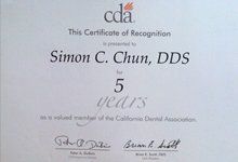 Dentist's certificate of recognition