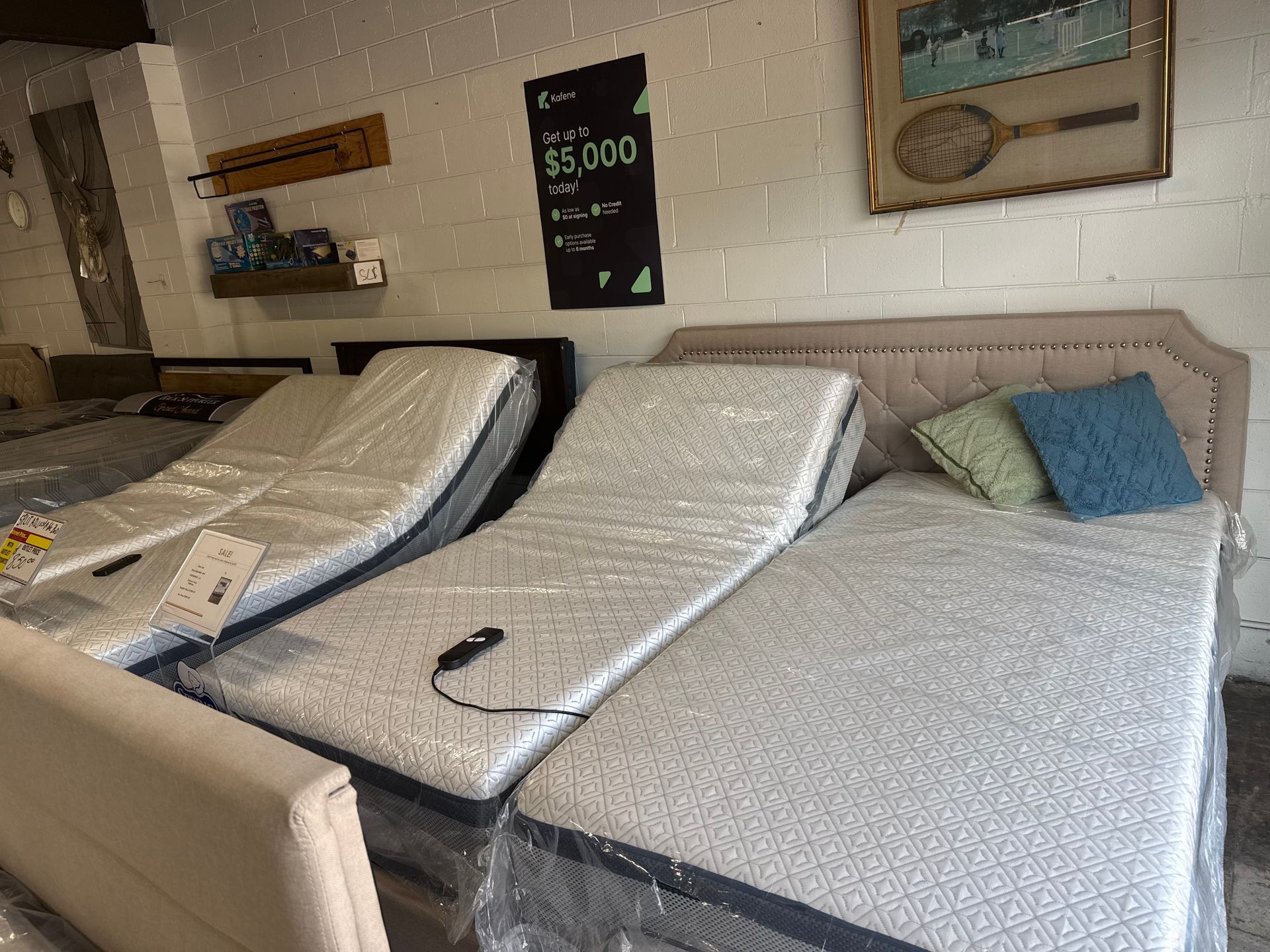 Mattresses on display in a store