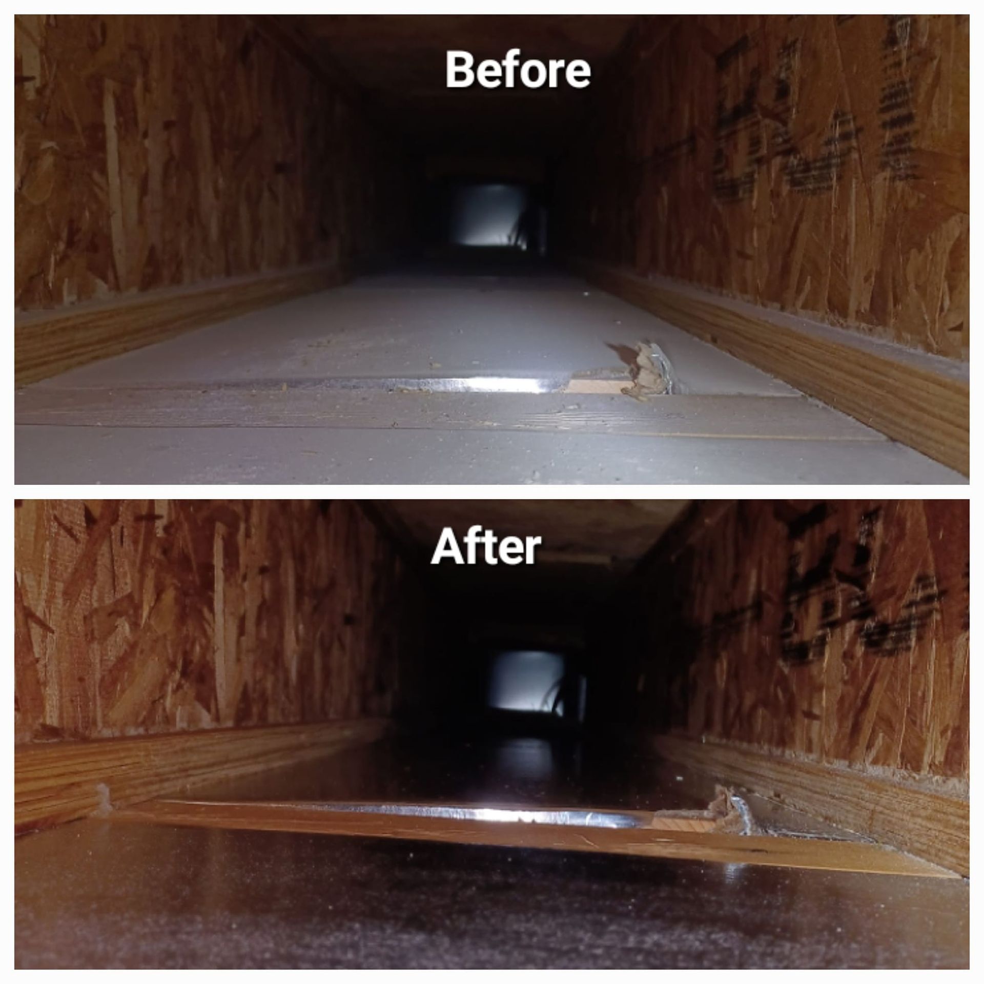 A before and after photo of an air vent in a house.