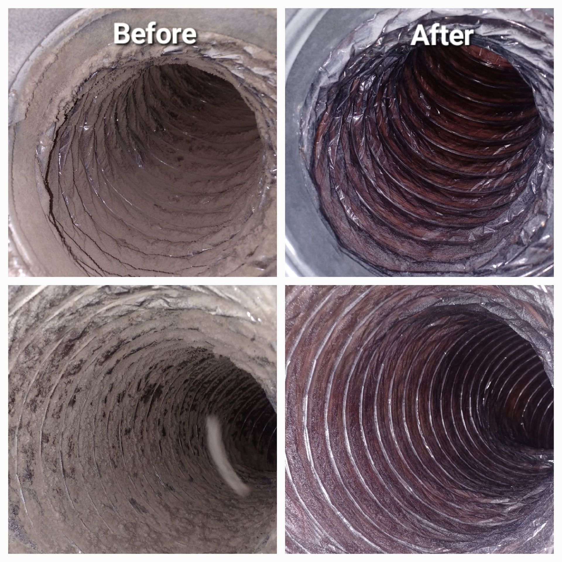 A before and after picture of a duct