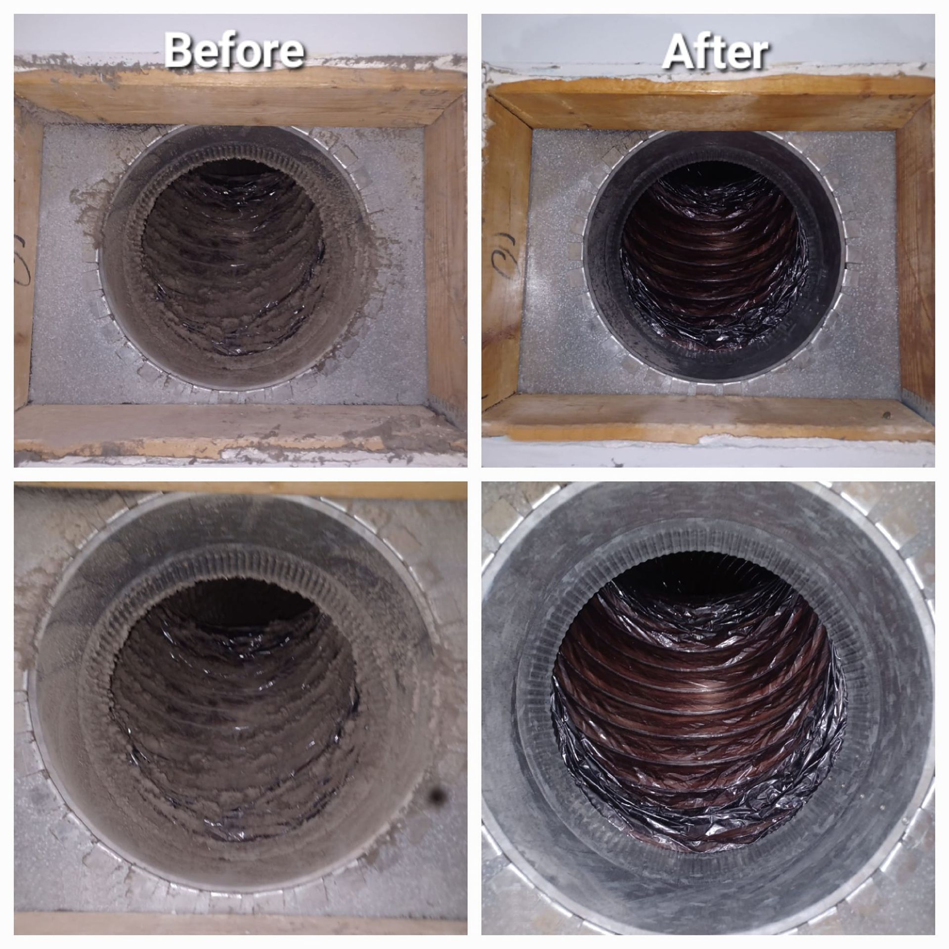 A before and after picture of a duct