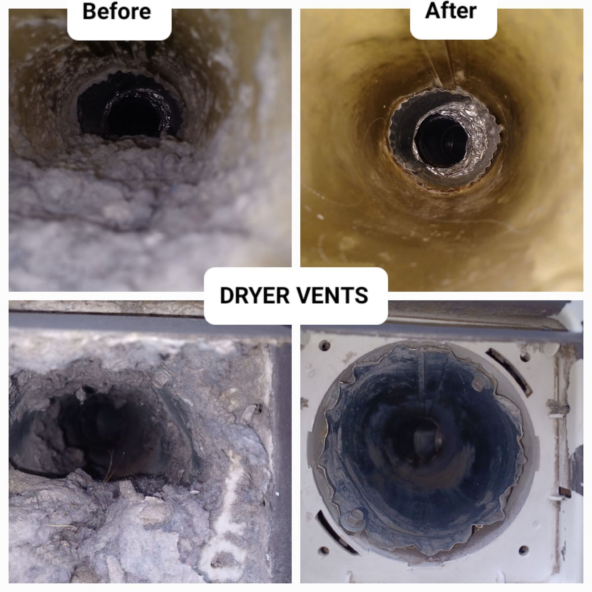 A before and after picture of a dryer vent
