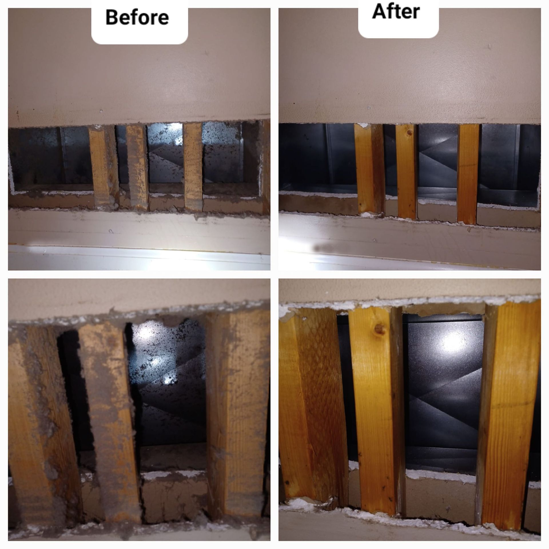 A before and after picture of a hole in a wall