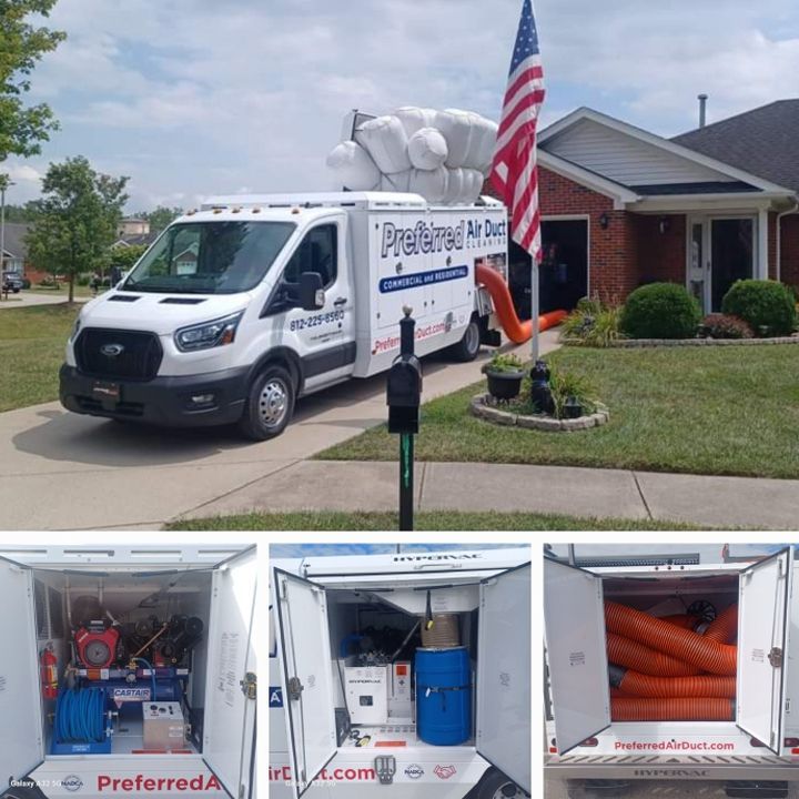 A preferred air van is parked in front of a house