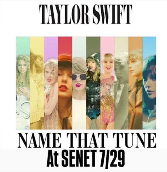 Taylor Swift promo poster with colorful vertical portrait panels and text.