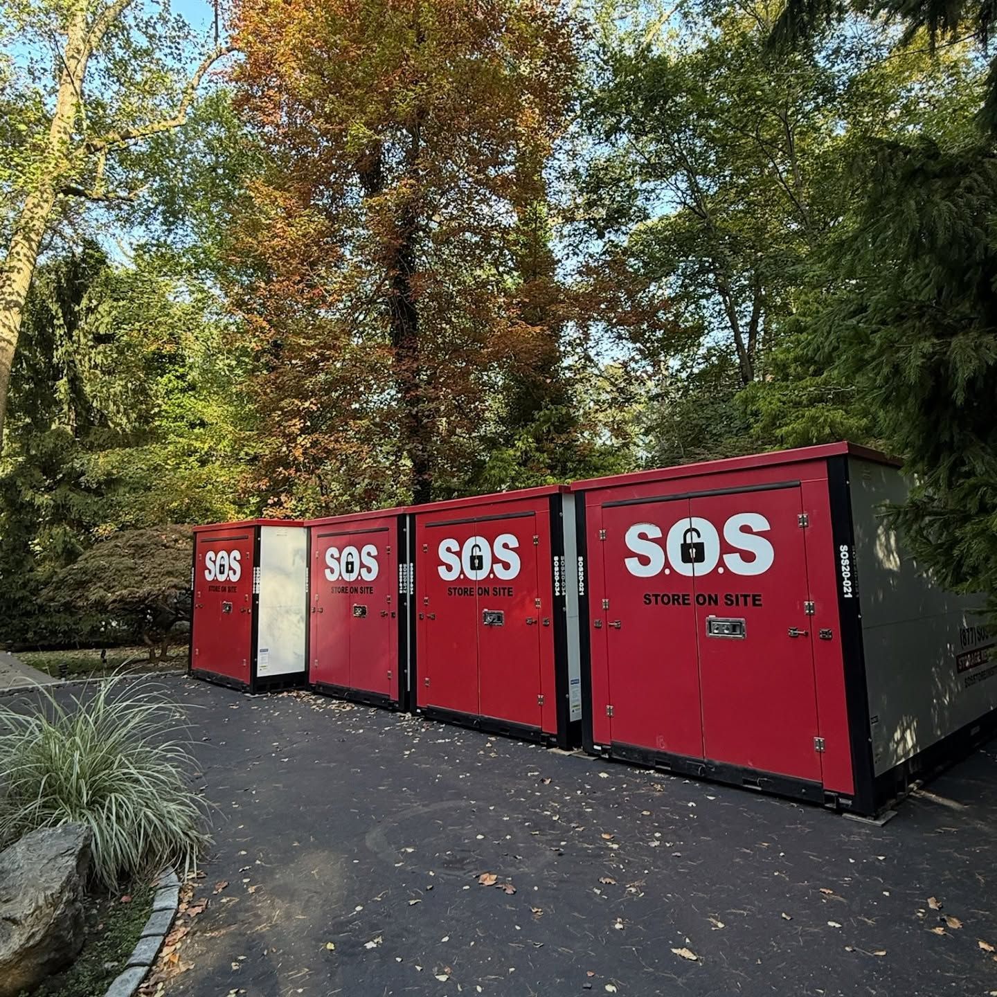 Red storage containers with 