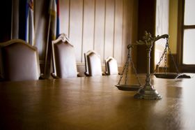 table with scales of justice