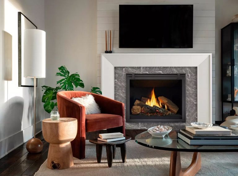 Living room with a fireplace