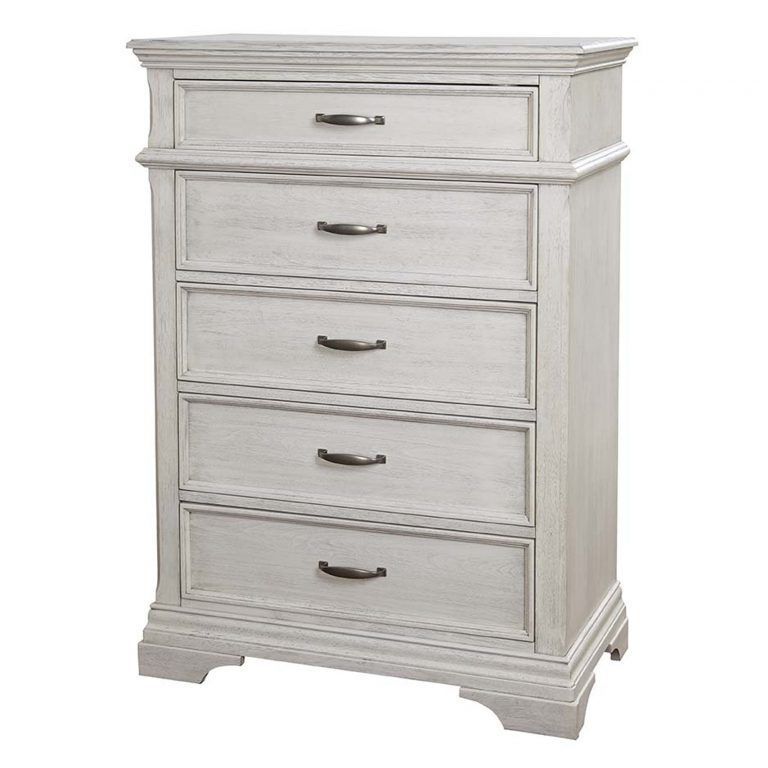 a white Kerrigan chest of drawers with black handles on a white background.