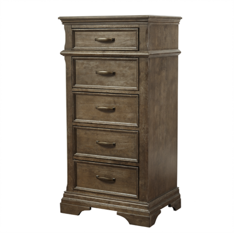 a tall dresser with five drawers on a white background