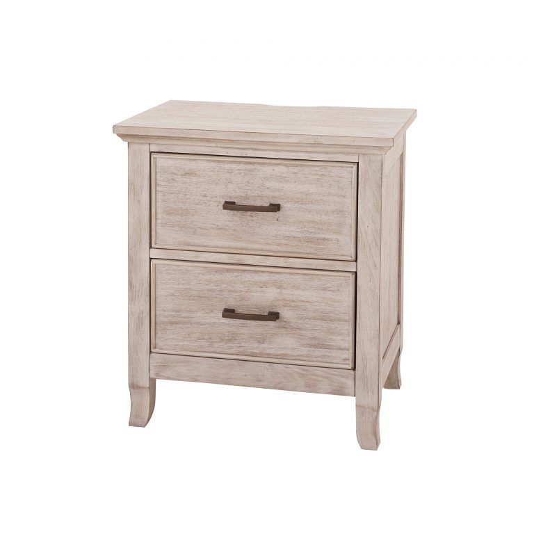 a white Remi nightstand with two drawers on a white background