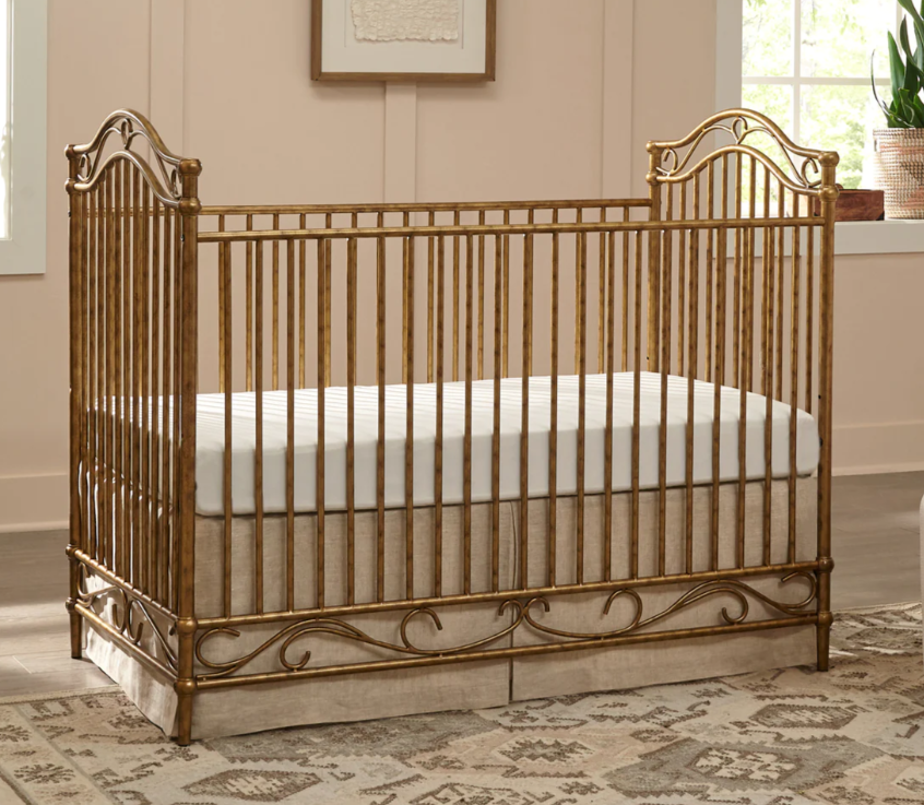 Baby monogram camellia crib vintage gold
