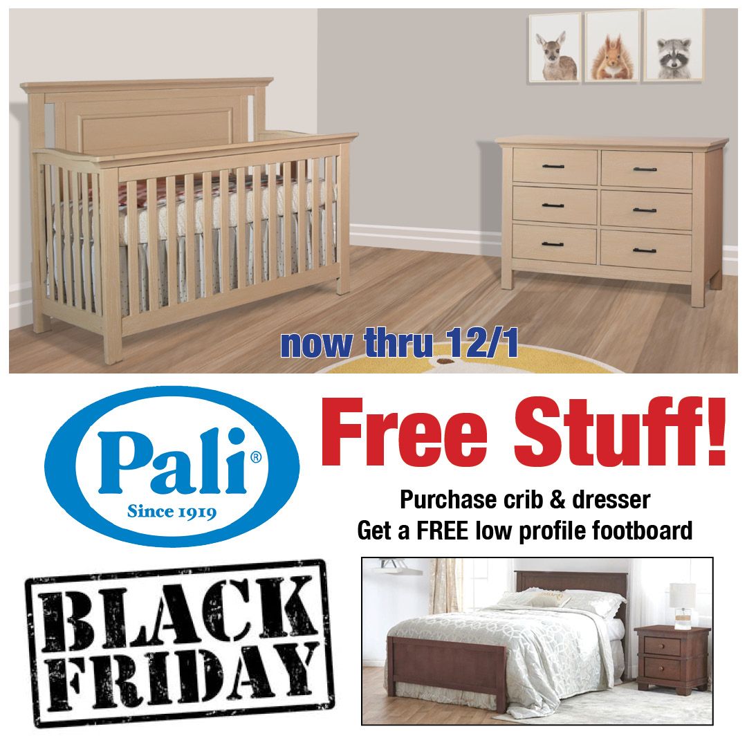 A Black Friday advertisement for Pali cribs and dressers