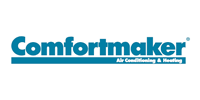 Comfortmaker logo in teal with “Air Conditioning & Heating” tagline on a white background