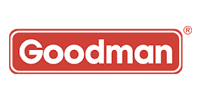 Goodman logo in white text on a red rounded rectangle