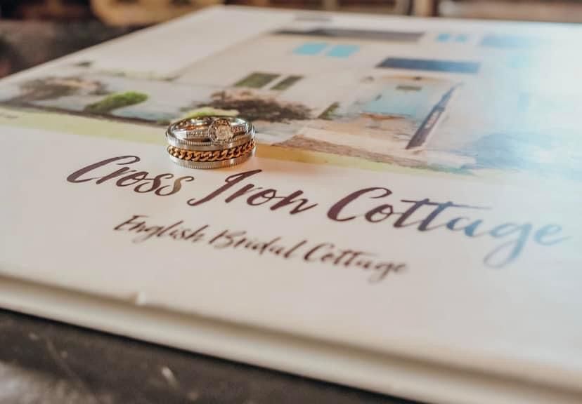 A couple of wedding rings are sitting on top of a book.