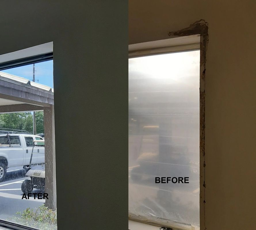 Comparison of a window before and after repair. The