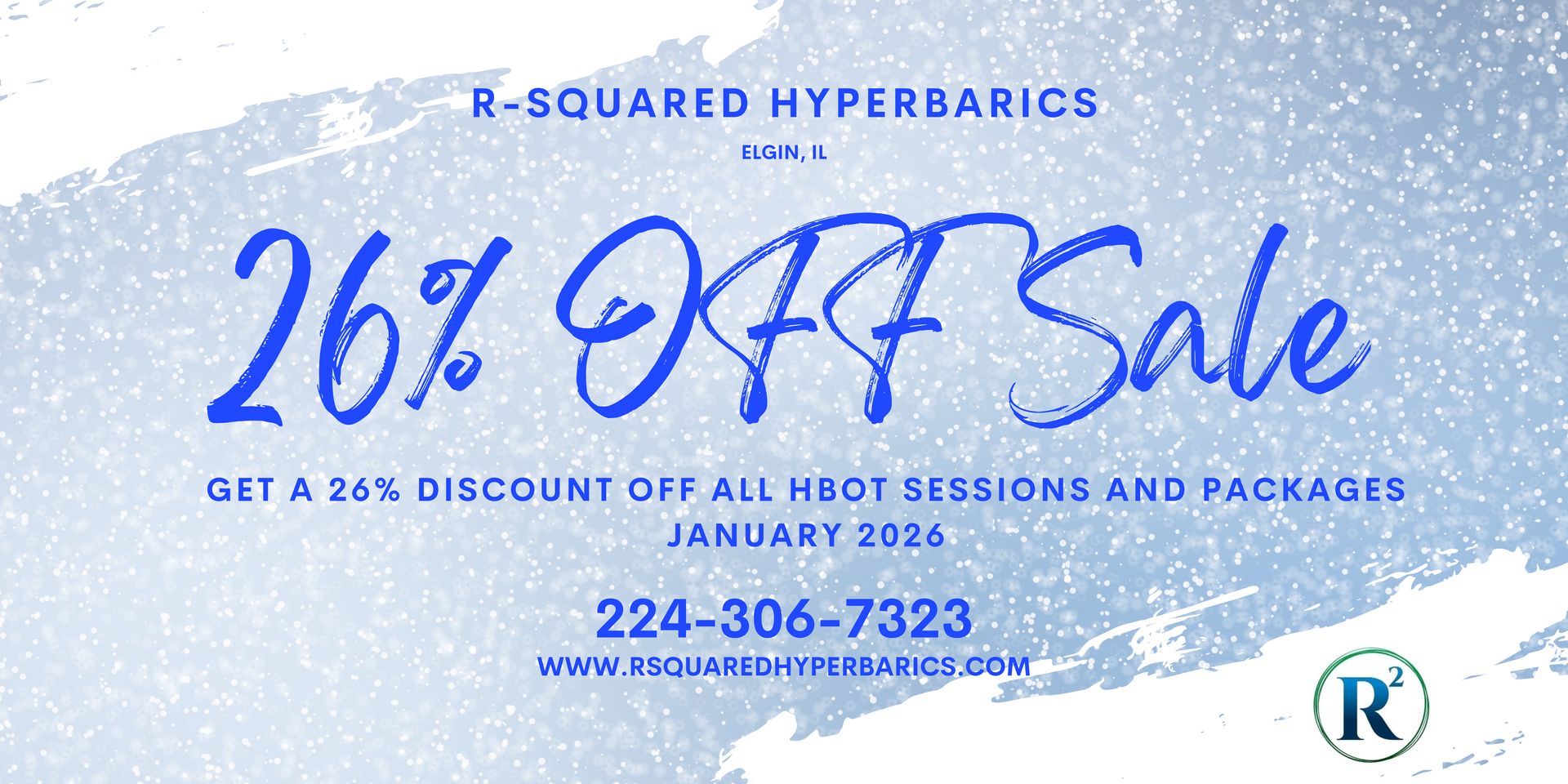 Ad for R-Squared Hyperbarics with a 26% off sale in January 2016.