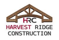 Harvest Ridge Construction logo with brown roof truss and maroon text on white background