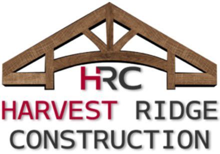 Harvest Ridge Construction logo with a brown roof outline and red-gray text on a white background