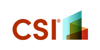 A logo for csi with a colorful triangle on a white background.