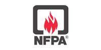 The nfpa logo has a red flame in a square.