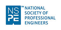 The national society of professional engineers logo is blue and white.