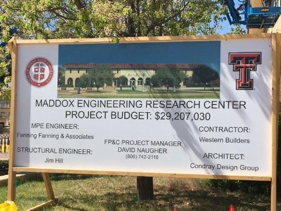 A sign for Maddox Engineering Research Center project