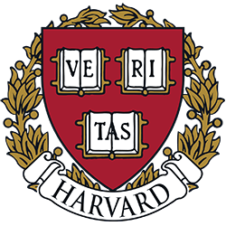 Harvard University shield: red crest with three open books, gold wreath, and 