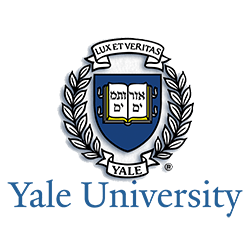 Yale University logo: shield with open book, surrounded by laurel wreath, with text 