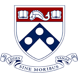 Shield with red and blue elements, including a fish, books, and circles, with the motto 