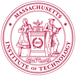 MIT seal: Two figures flank a central pillar with lamp and 