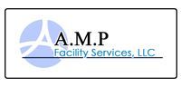 A.M.P. Facility Services, LLC logo with blue circular emblem and black text on white background