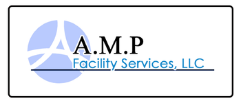 A.M.P Facility Services, LLC logo with blue emblem and black-and-blue text on a white background