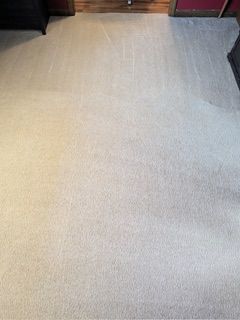 Beige carpeted floor, slightly worn, in a room.