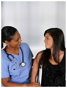 A girl in crutch was helping by the nurse