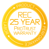 A yellow circle that says product 25 year protrust warranty
