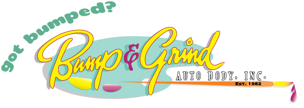 A logo for bump and grind auto body inc.