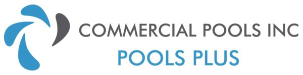Logo of Commercial Pools Inc., featuring a water drop design and the words "POOLS PLUS".