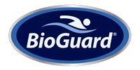 BioGuard logo: Oval blue shape with swimmer icon over white text