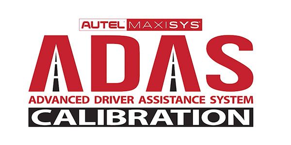 Logo with red ADAS letters, representing Advanced Driver Assistance System Calibration, with Autel Maxisys branding.