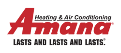 Amana Heating and Air Conditioning logo in red and black, with the tagline 