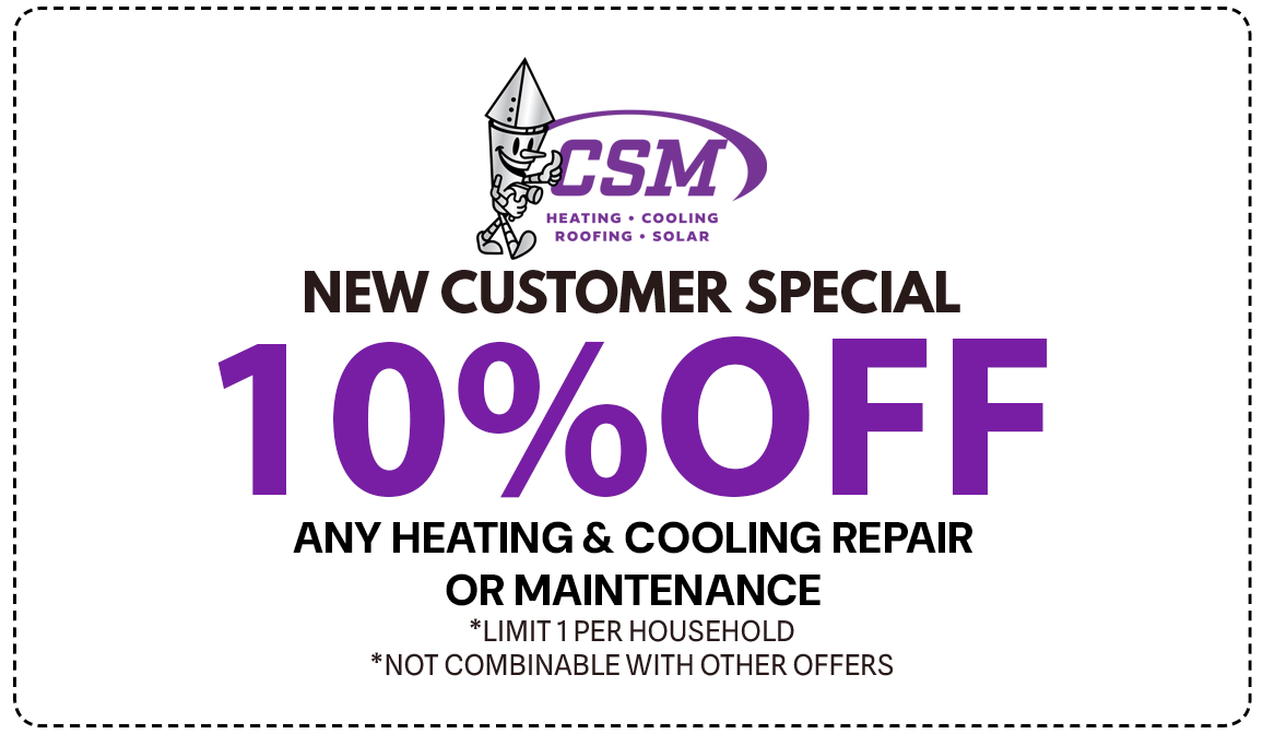 CSM logo and “New Customer Special” ad: 10% off 