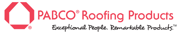Logo for PABCO Roofing Products, featuring a red geometric house-shaped icon and text 