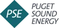 Logo of Puget Sound Energy: teal diamond with 