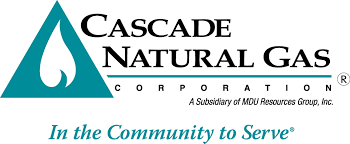 Logo for Cascade Natural Gas Corporation: teal triangle with flame, company name, tagline 