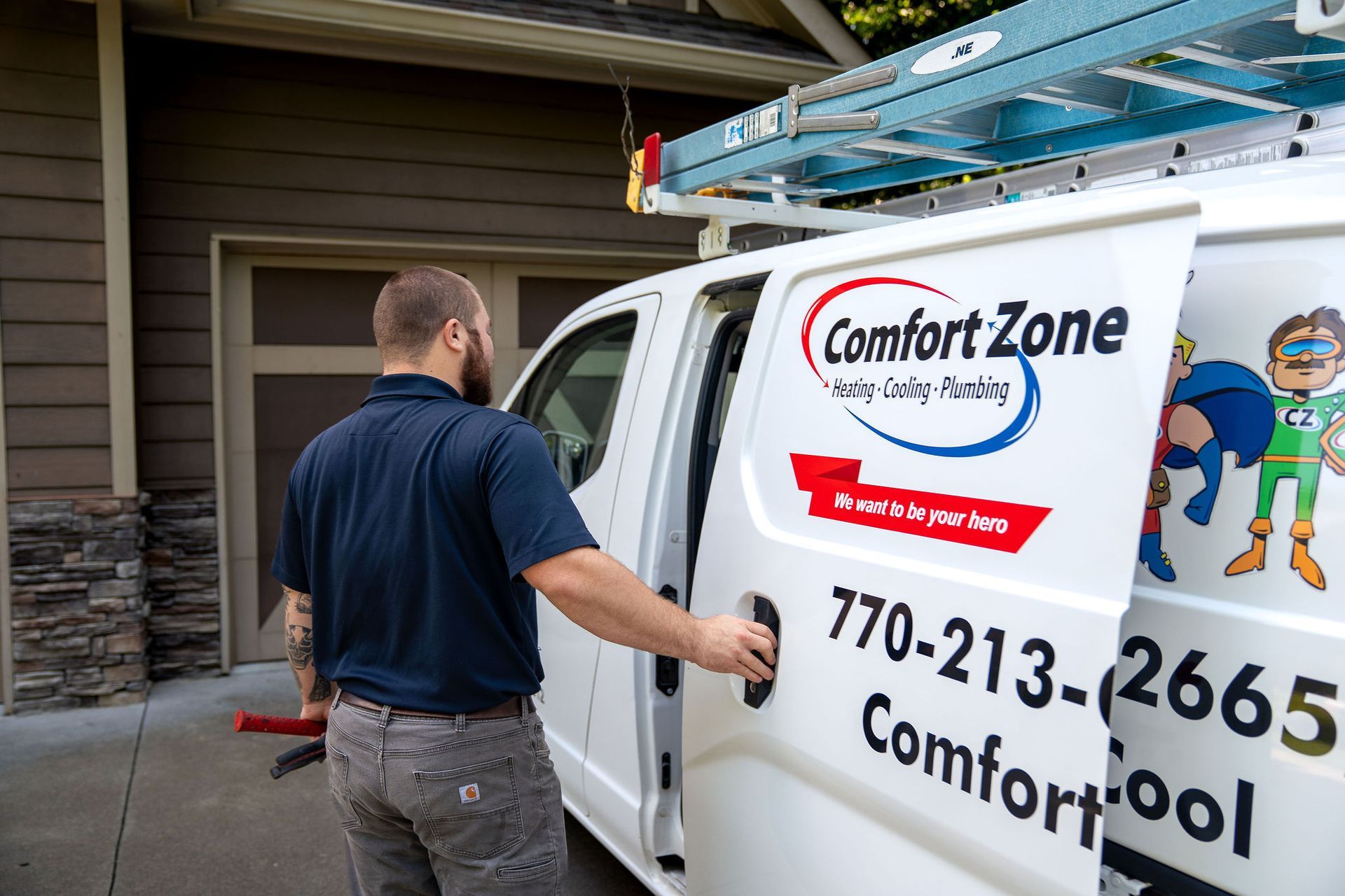 Logo for Comfort Zone Heating, Cooling, and Plumbing with the tagline,