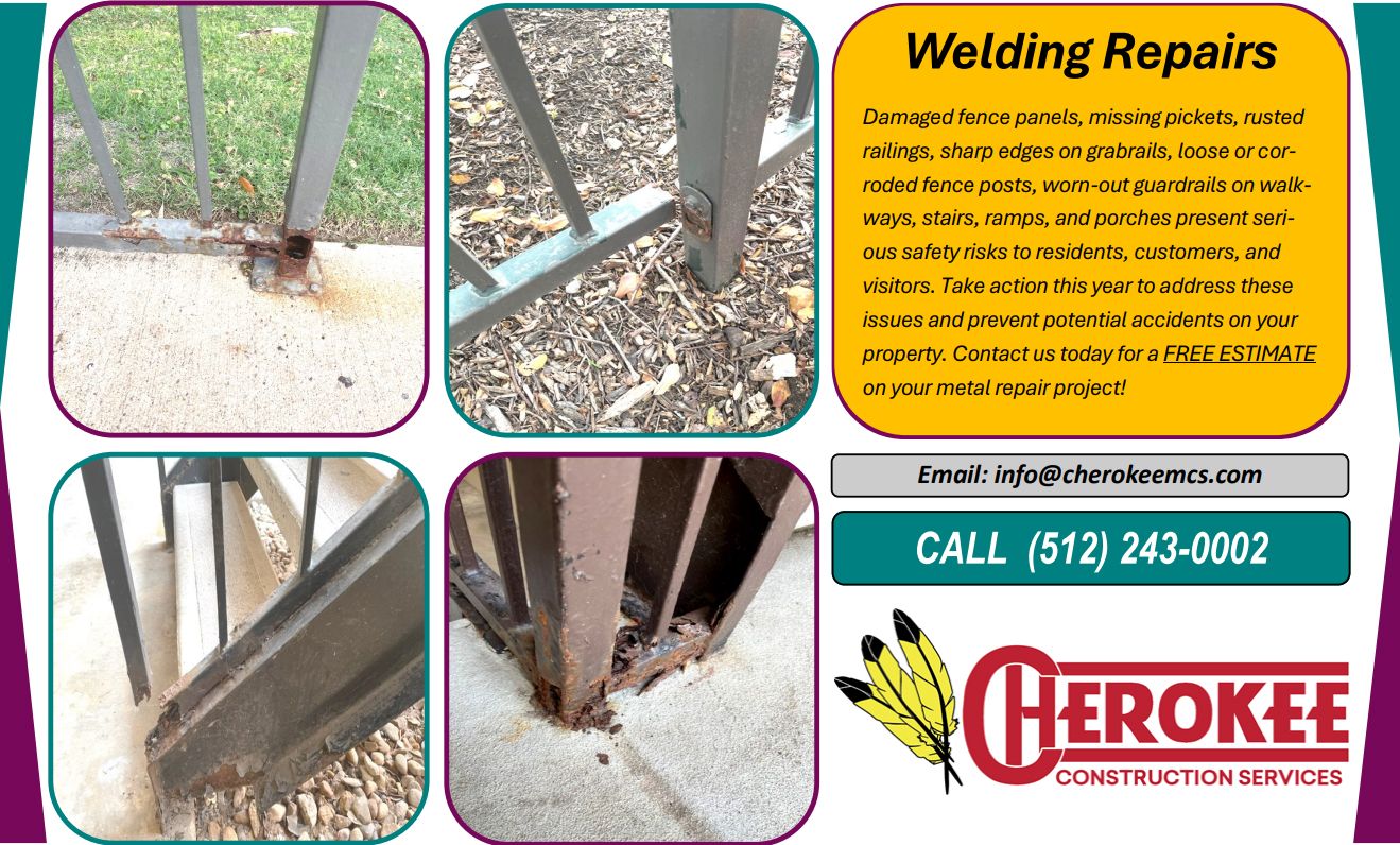 A poster for welding repairs by cherokee construction services.