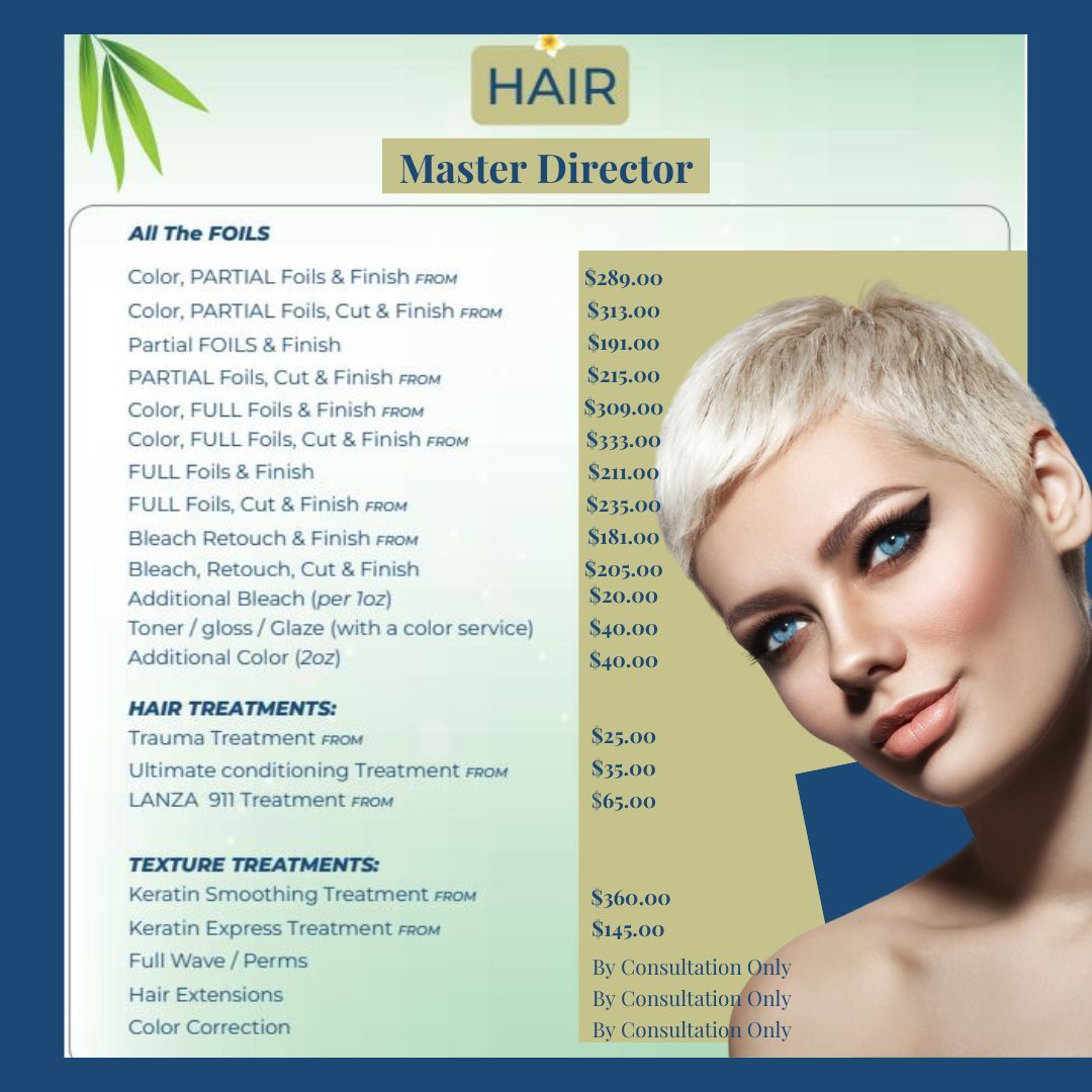 Jani Baze Master Stylist Menu Blue Door Spa & Salon